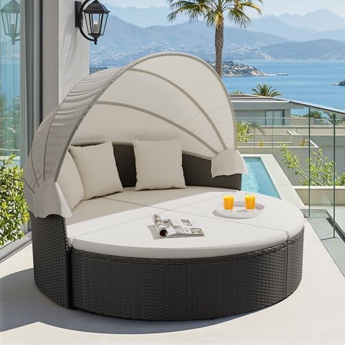 Outdoor Daybed Sofa - Açık Hava Yuvarlak Şezlong, Geri Çekilebilir