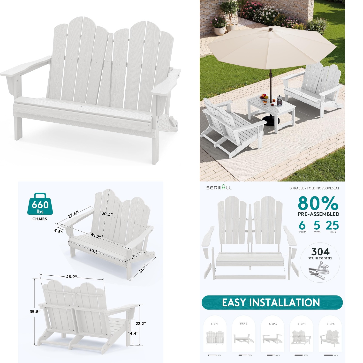 Outdoor Furniture Loveseat - HDPE Her Hava Koşuluna Uygun Katlanabilir