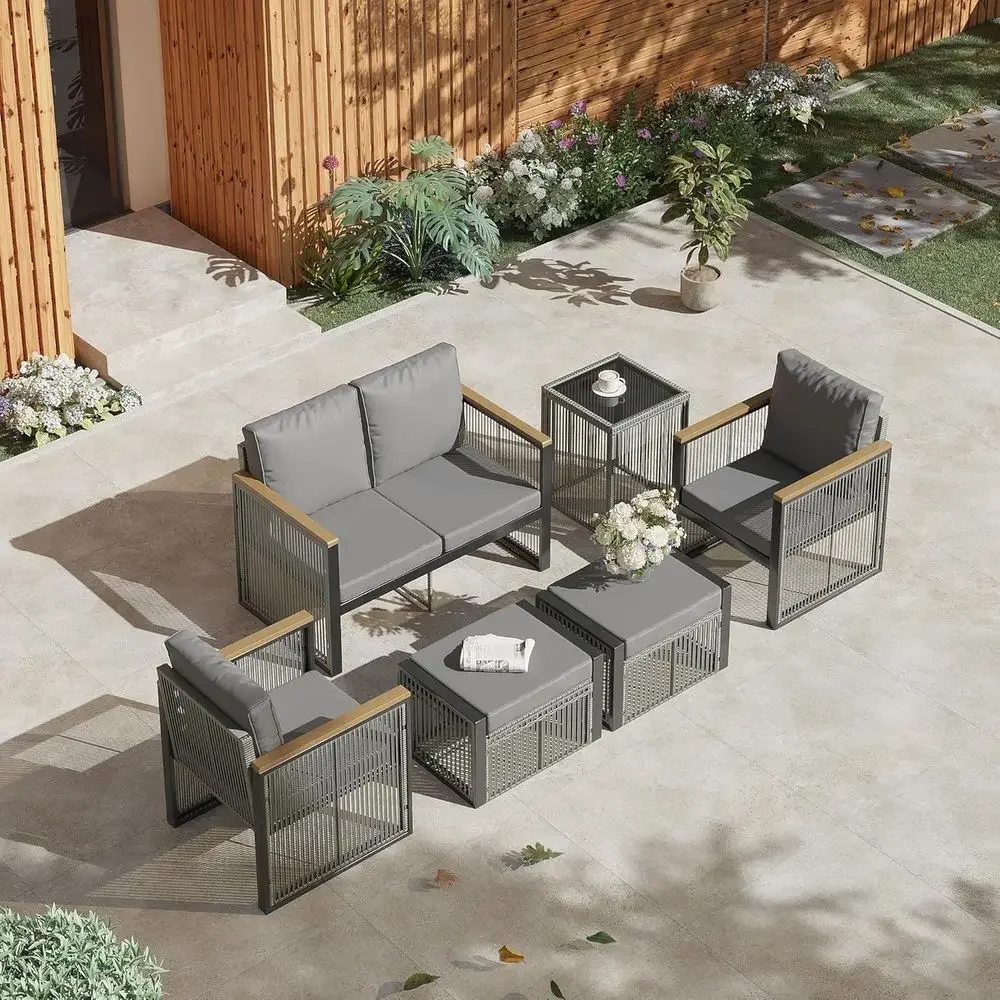Outdoor Furniture Loveseat - 6 Parçalı Gri Dış Mekan Veranda