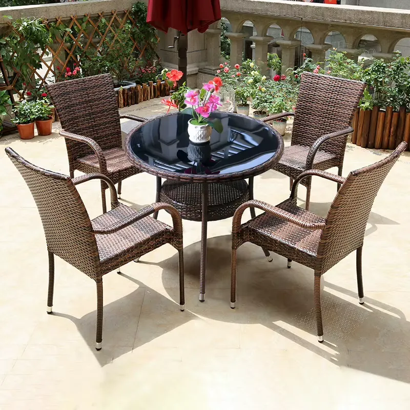 Outdoor Furniture Prices - Küçük Metal Rattan Sehpa 4 Sandalye