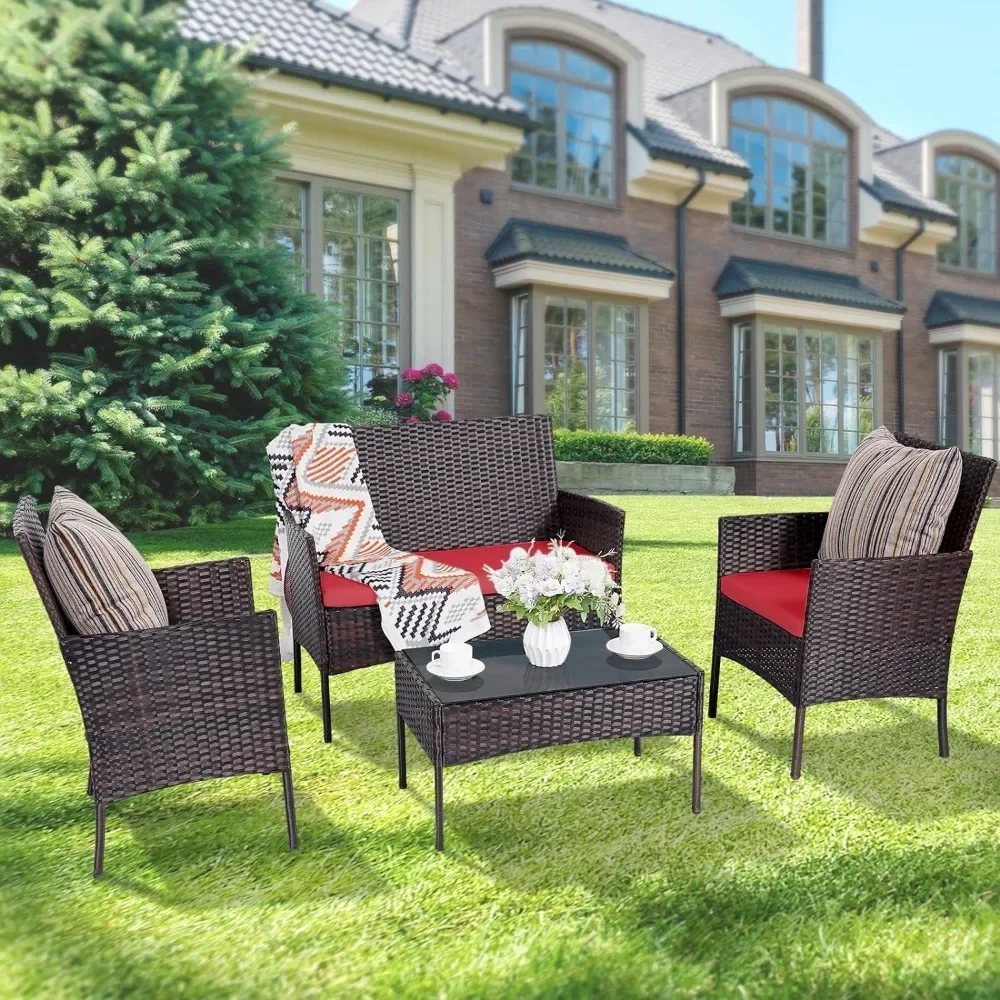 Outdoor Furniture Loveseat - 4 Parça Sohbet Seti Hasır Rattan
