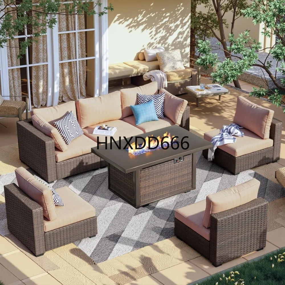 Outdoor Furniture Fire Table - 7 Parçalı Bahçe Mobilya Seti, Ateş
