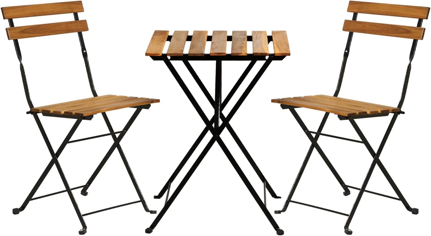 Outdoor Furniture Table - Doğal ahşap 3 parçalı katlanabilir veranda