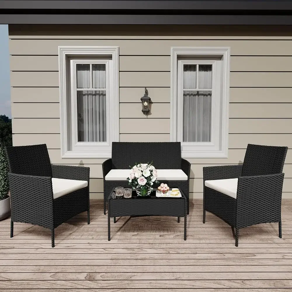 Outdoor Furniture Loveseat - 4 Parçalı Hasır Rattan Bahçe Mobilya