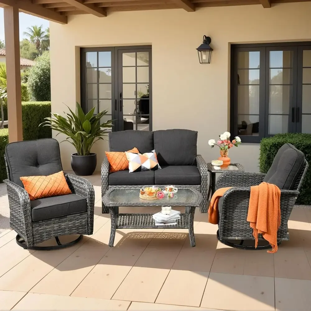 Outdoor Furniture Loveseat - 5 Parçalı Döner Sallanan Sandalyeler, İki