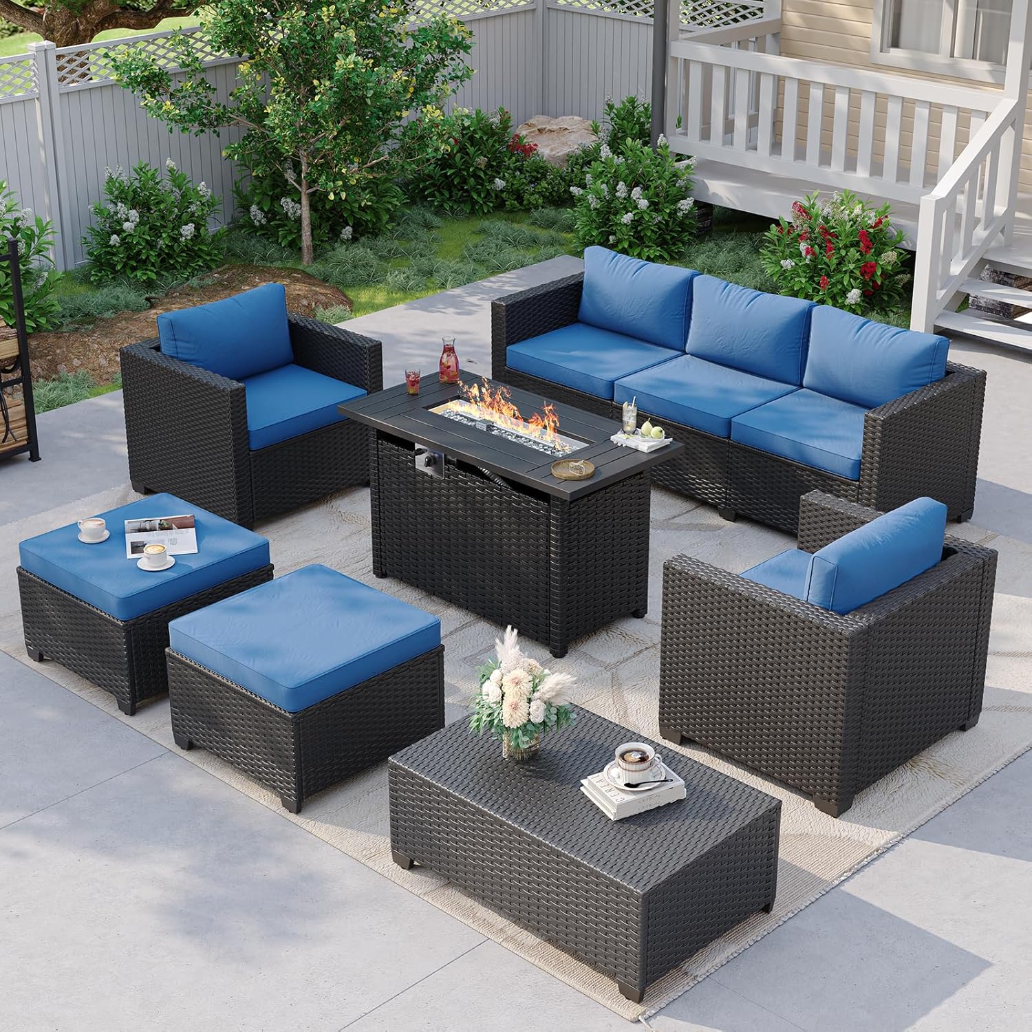 Outdoor Furniture Fire Table - Lacivert Dış Mekan Köşe Koltuk Takımı,