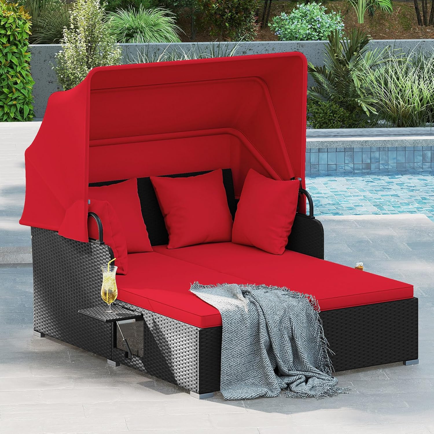 Outdoor Daybed Sofa - 2 Kişilik Rattan Açık Hava Şezlongu,