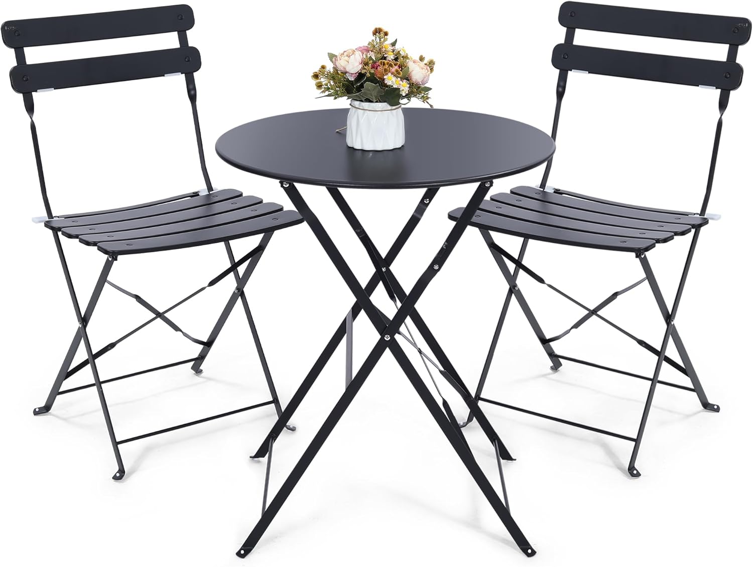 Outdoor Furniture Table - Yer tasarrufu sağlayan siyah 3 parçalı