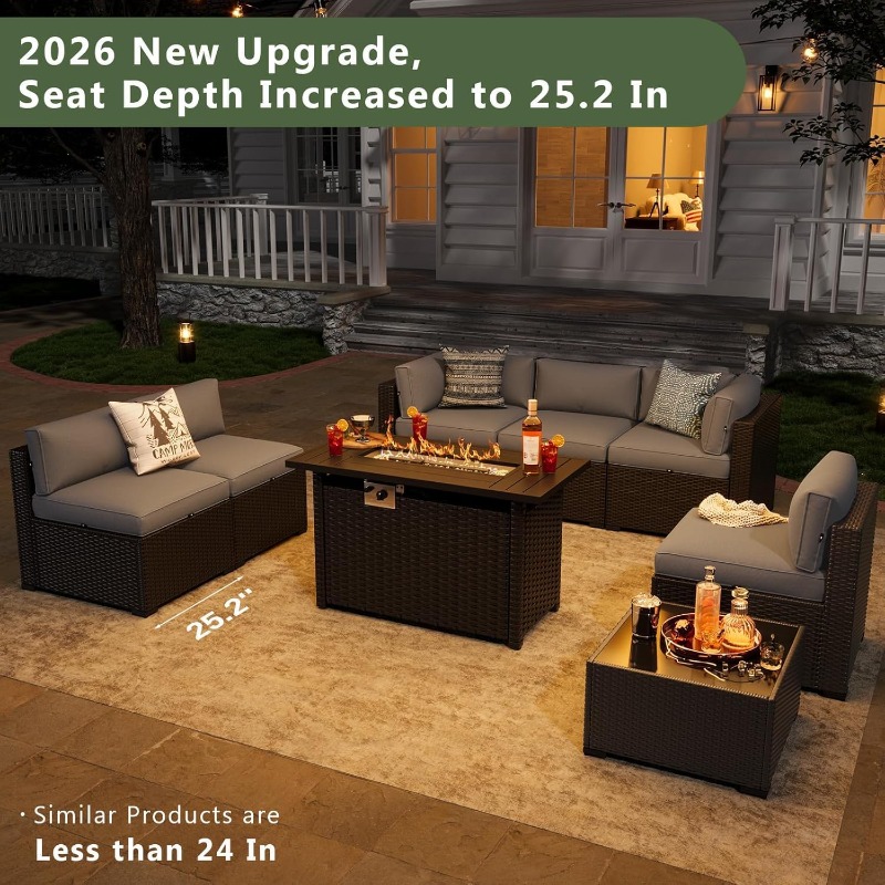 Outdoor Furniture Fire Table - Aoxun 8 Parçalı Bahçe Mobilya Seti,