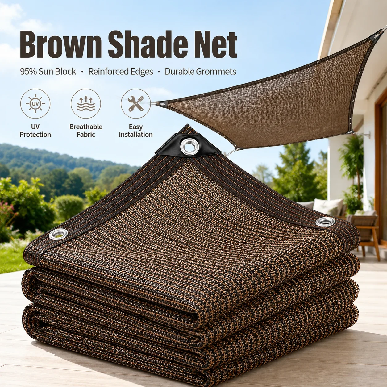 Outdoor Furniture Hdpe - Büyük Avlu Gölgelendirme Filesi – Kahve