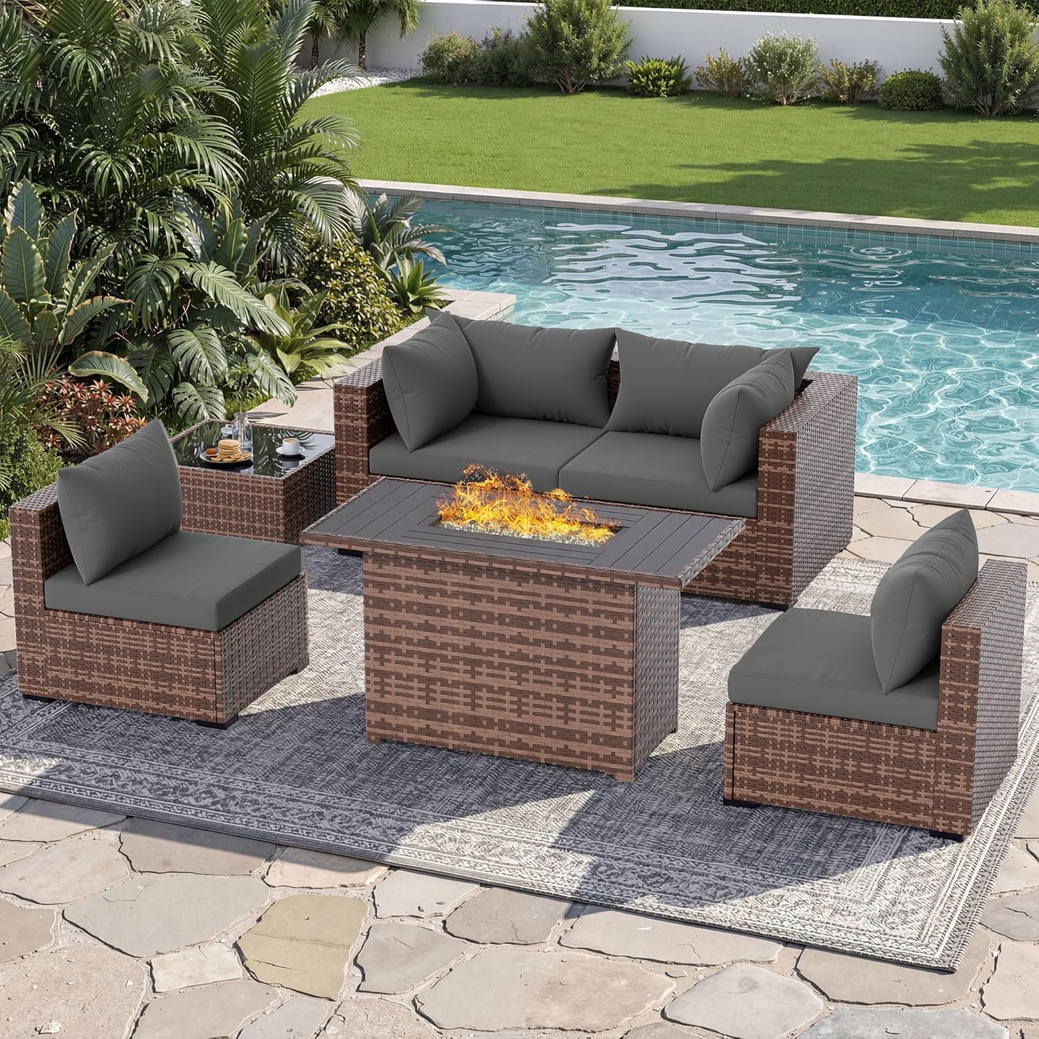 5 Parçalı Açık Hava Köşe Koltu - Outdoor Furniture Fire Table incelemesi ve fiyatı