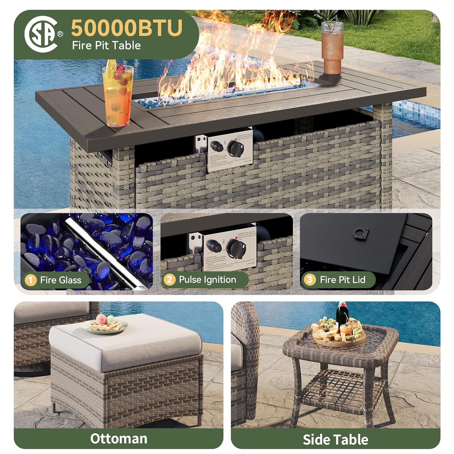 7 Parçalı Hasır Veranda Takımı - Outdoor Furniture Fire Table incelemesi ve fiyatı