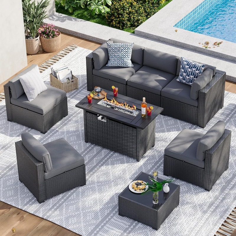 Aoxun 8 Parçalı Bahçe Mobilya  - Outdoor Furniture Fire Table incelemesi ve fiyatı